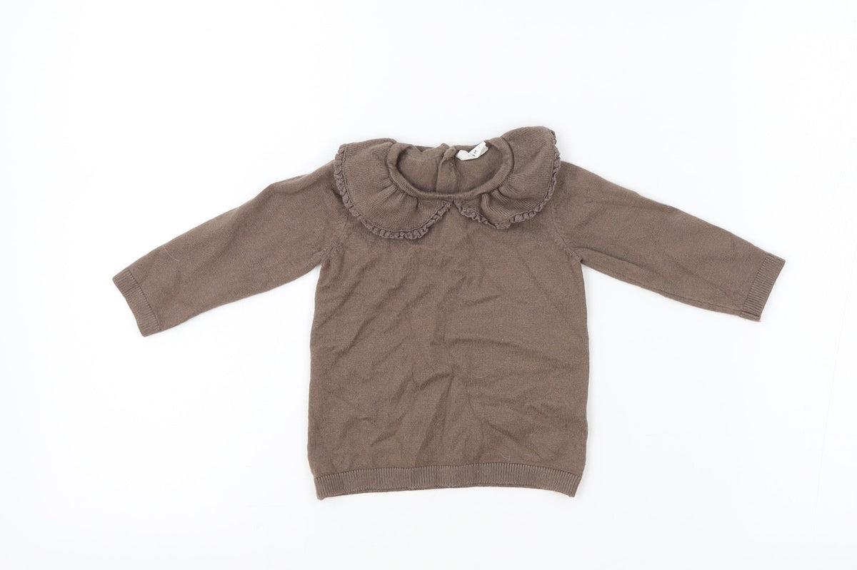 F&F Girls Brown Viscose Pullover Jumper Size 6-9 Months Button