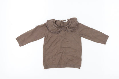 F&F Girls Brown Viscose Pullover Jumper Size 6-9 Months Button