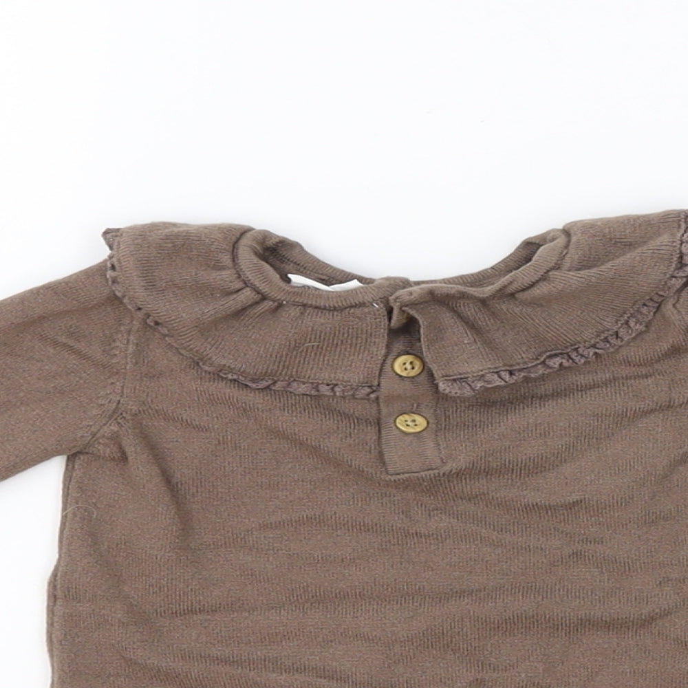 F&F Girls Brown Viscose Pullover Jumper Size 6-9 Months Button