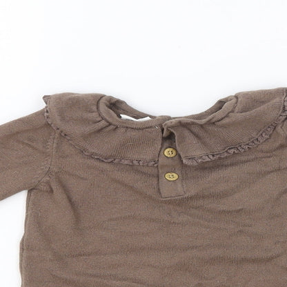F&F Girls Brown Viscose Pullover Jumper Size 6-9 Months Button