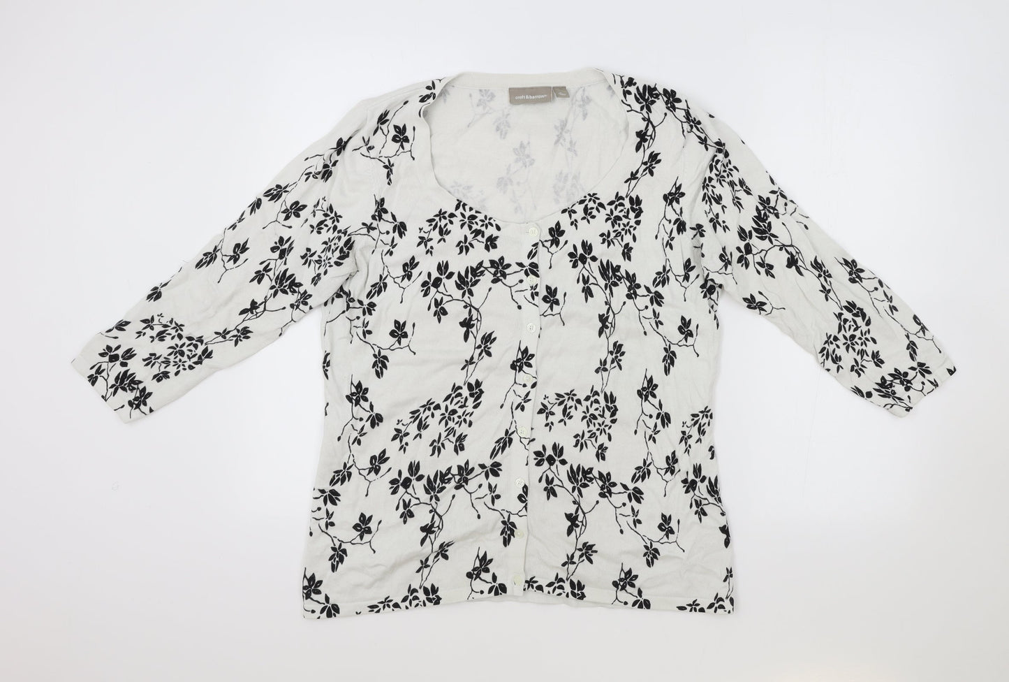 Croft & Barrow Womens White Scoop Neck Floral Cotton Cardigan Jumper Size L