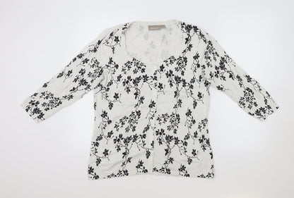 Croft & Barrow Womens White Scoop Neck Floral Cotton Cardigan Jumper Size L
