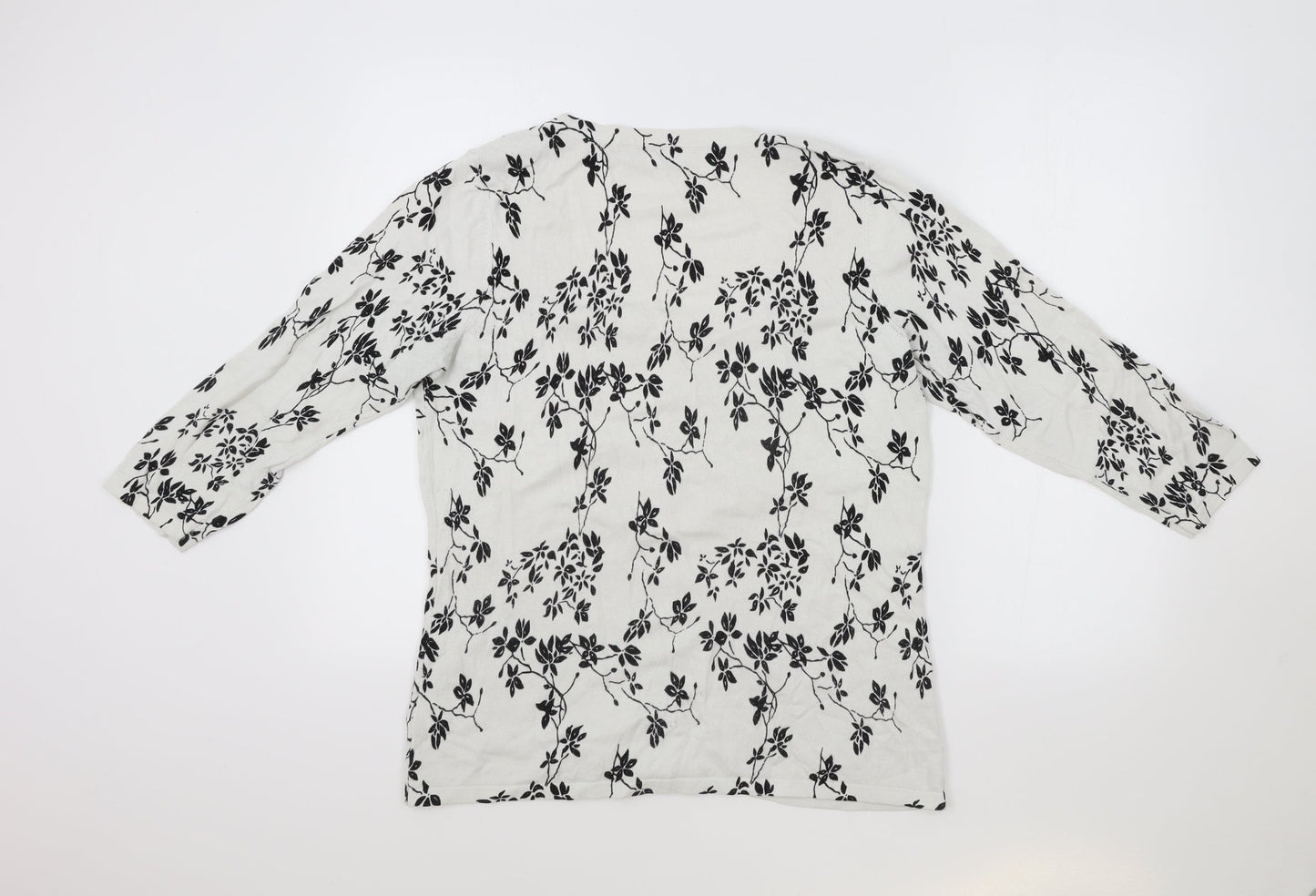 Croft & Barrow Womens White Scoop Neck Floral Cotton Cardigan Jumper Size L