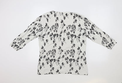 Croft & Barrow Womens White Scoop Neck Floral Cotton Cardigan Jumper Size L
