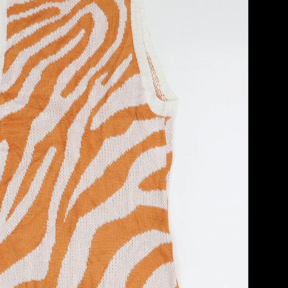 Preworn Womens Orange Animal Print Viscose Tank Dress Size M Boat Neck Pullover - Zebra Print