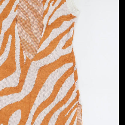 Preworn Womens Orange Animal Print Viscose Tank Dress Size M Boat Neck Pullover - Zebra Print