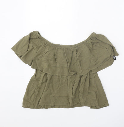 Womens UK Size S FOREVER 21 Green Cropped Blouse