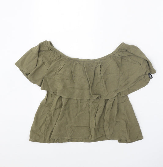 FOREVER 21 Womens Green Cotton Cropped Blouse Size S Off the Shoulder - Bardot
