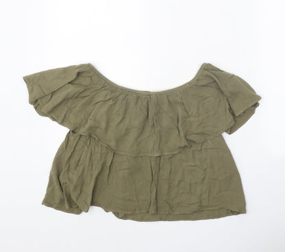 Womens UK Size S FOREVER 21 Green Cropped Blouse
