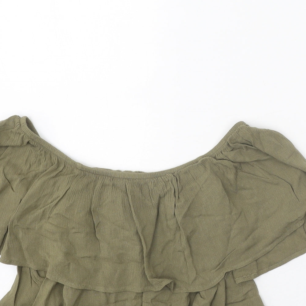 Womens UK Size S FOREVER 21 Green Cropped Blouse