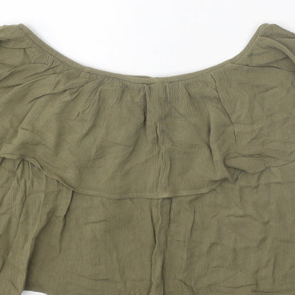Womens UK Size S FOREVER 21 Green Cropped Blouse