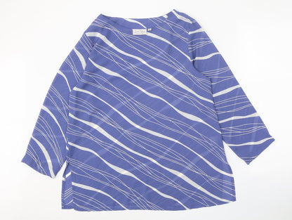 Peacocks Womens Blue Geometric Polyester Basic Blouse Size 12 Boat Neck