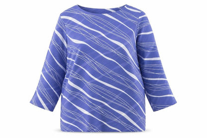 Peacocks Womens Blue Geometric Polyester Basic Blouse Size 12 Boat Neck