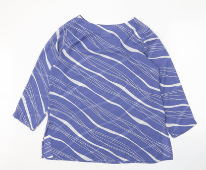 Peacocks Womens Blue Geometric Polyester Basic Blouse Size 12 Boat Neck