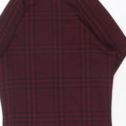 New Look Womens Red Plaid Polyester Shift Size 8 Round Neck Pullover
