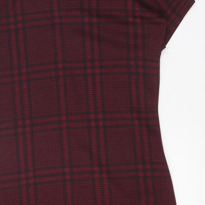 New Look Womens Red Plaid Polyester Shift Size 8 Round Neck Pullover