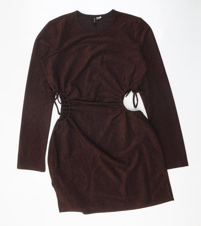 Divided Womens Brown Polyester Mini Size M Round Neck Drawstring