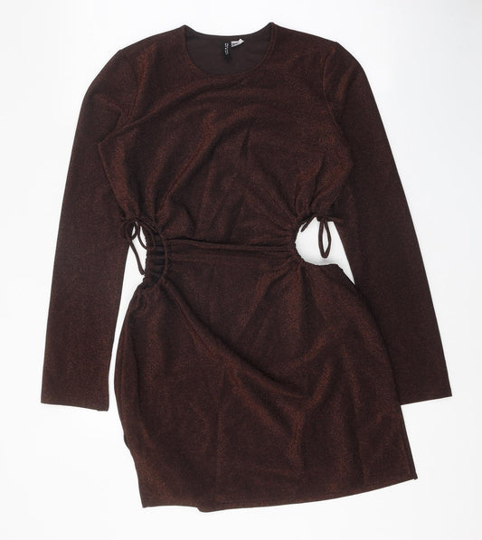 Divided Womens Brown Polyester Mini Size M Round Neck Drawstring