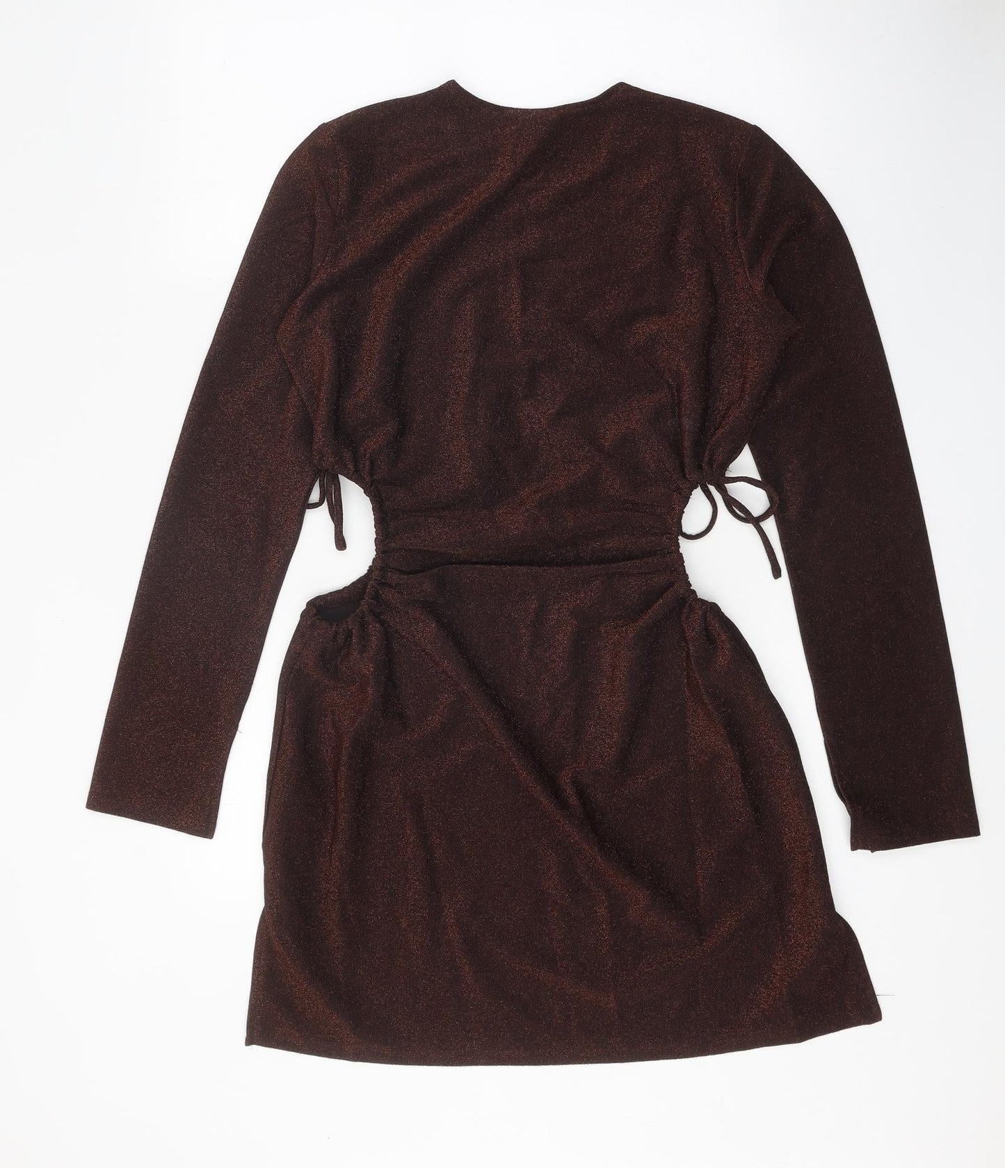 Divided Womens Brown Polyester Mini Size M Round Neck Drawstring