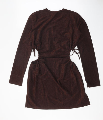 Divided Womens Brown Polyester Mini Size M Round Neck Drawstring