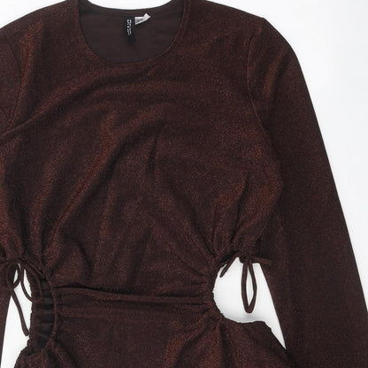 Divided Womens Brown Polyester Mini Size M Round Neck Drawstring