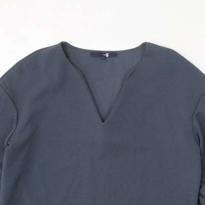 NEXT Womens Grey Polyester Basic Blouse Size 6 V-Neck - Sleeve Tie Detail
