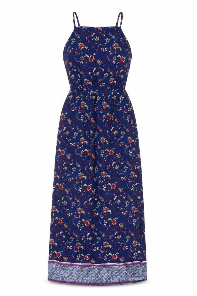 Divided Womens Blue Floral Polyester Slip Dress Size 4 Square Neck Button