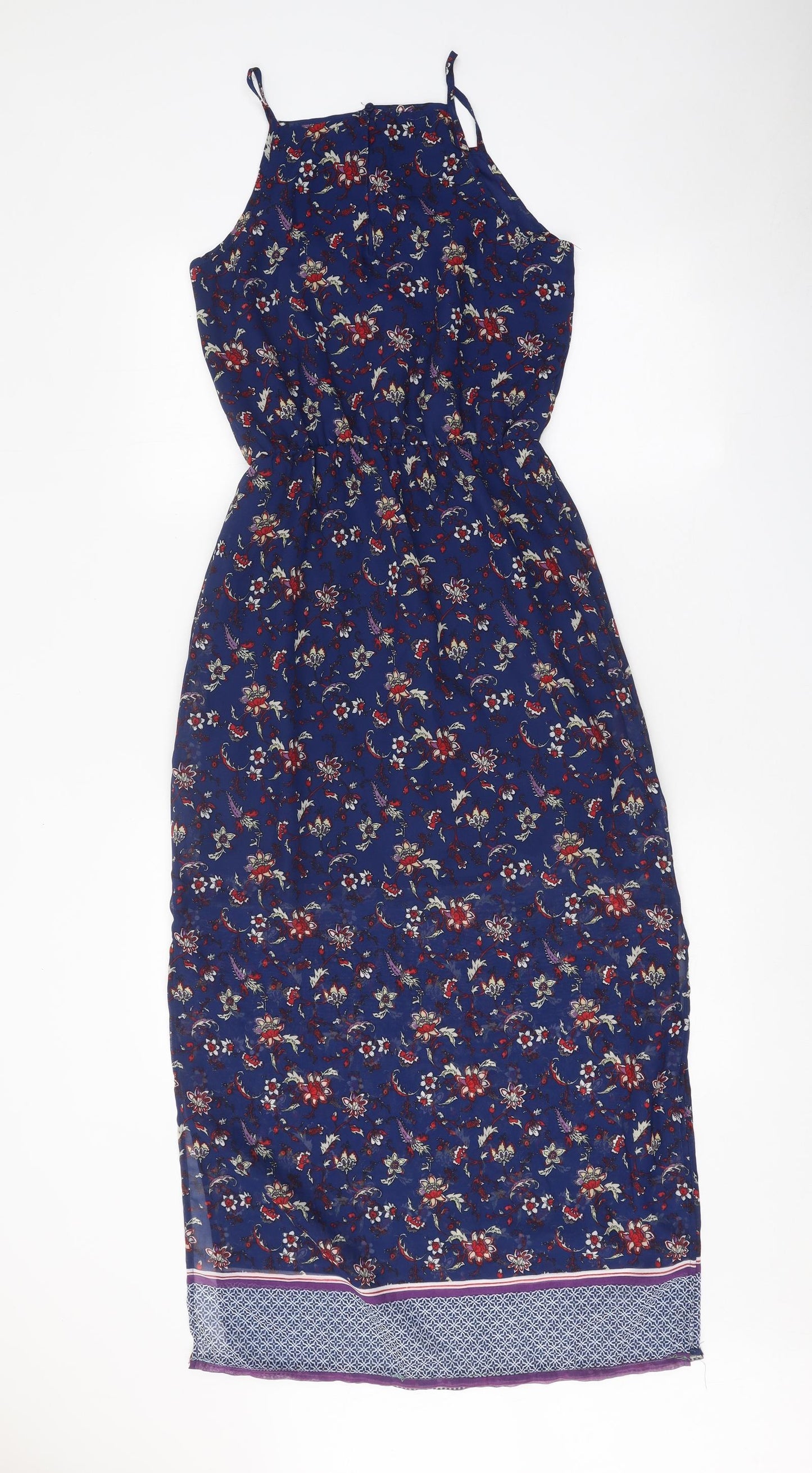 Divided Womens Blue Floral Polyester Slip Dress Size 4 Square Neck Button