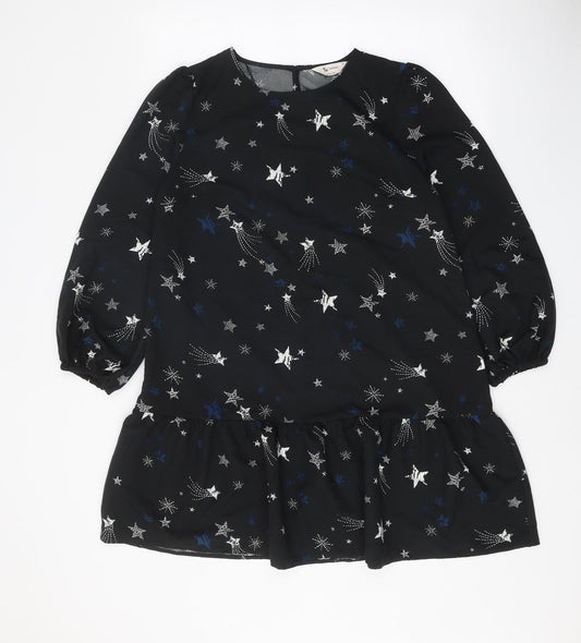 TU Womens Black Geometric Polyester Trapeze & Swing Size 10 Round Neck Button - Star Pattern