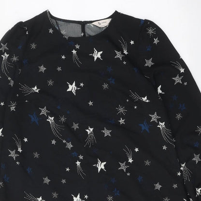 TU Womens Black Geometric Polyester Trapeze & Swing Size 10 Round Neck Button - Star Pattern