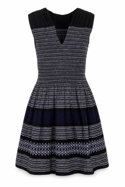 Max Edition Womens Black Geometric Rayon Fit & Flare Size S V-Neck Pullover