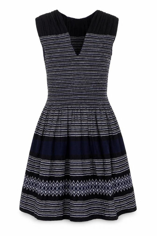 Max Edition Womens Black Geometric Rayon Fit & Flare Size S V-Neck Pullover