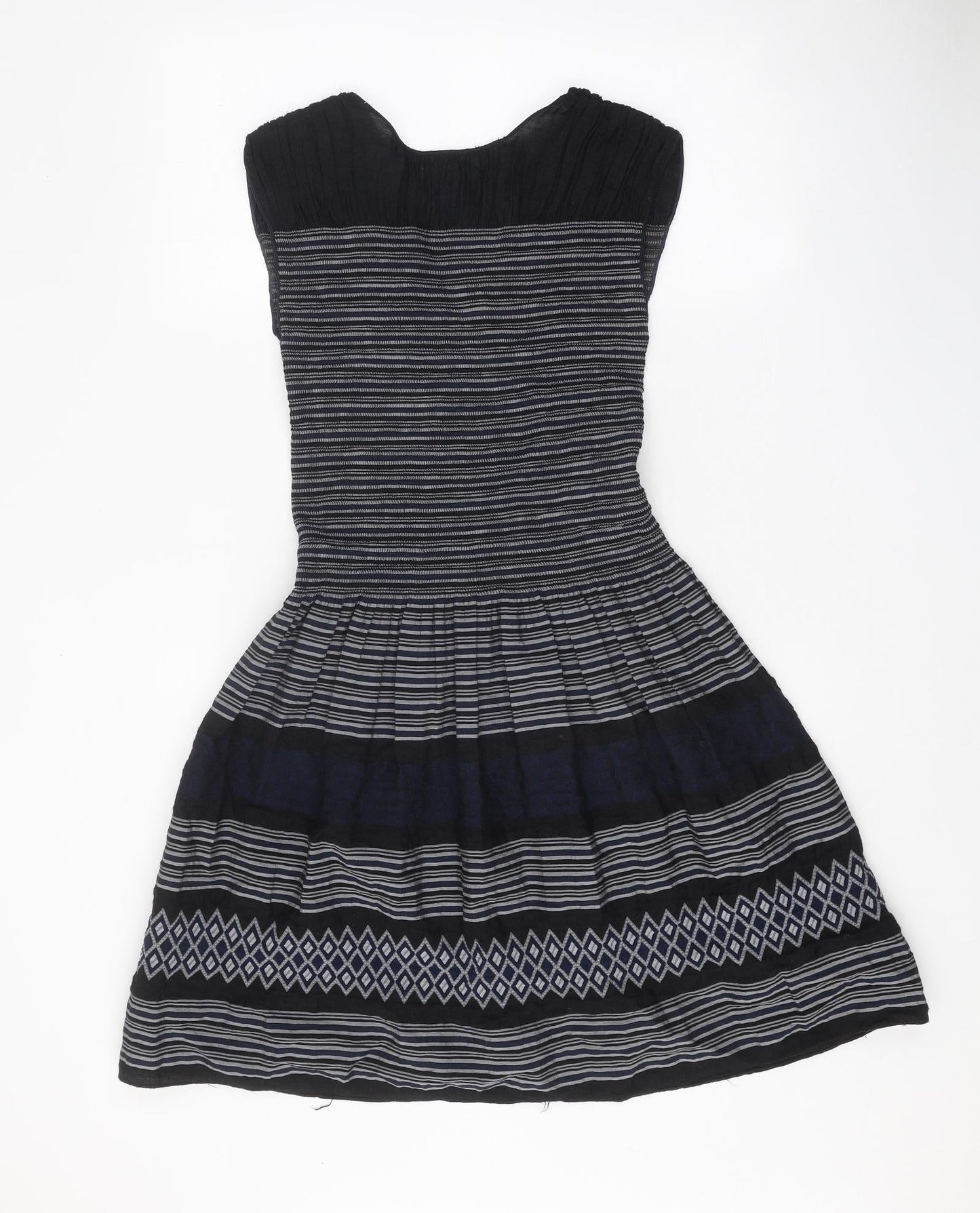 Max Edition Womens Black Geometric Rayon Fit & Flare Size S V-Neck Pullover