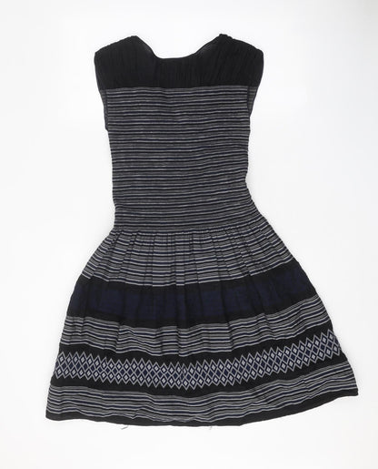 Max Edition Womens Black Geometric Rayon Fit & Flare Size S V-Neck Pullover