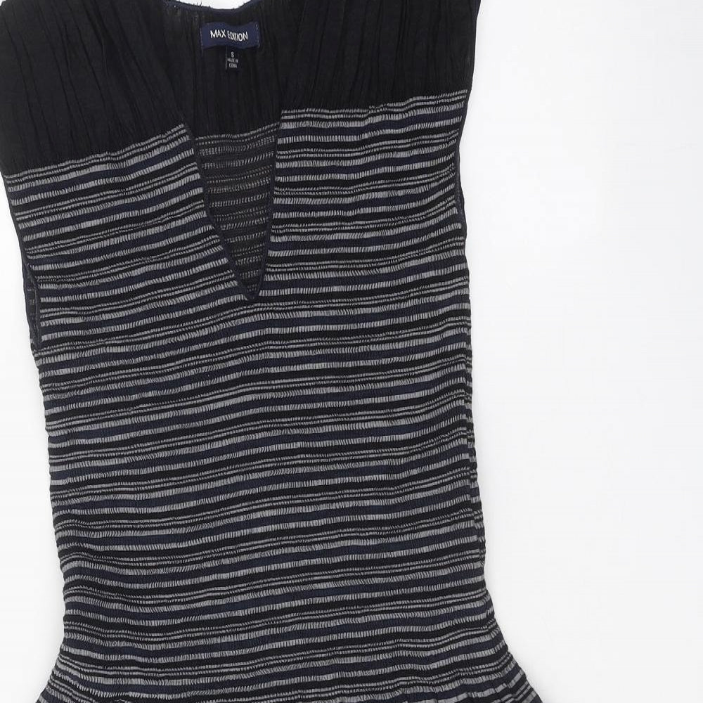 Max Edition Womens Black Geometric Rayon Fit & Flare Size S V-Neck Pullover