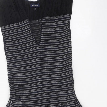 Max Edition Womens Black Geometric Rayon Fit & Flare Size S V-Neck Pullover