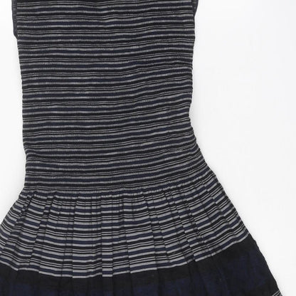 Max Edition Womens Black Geometric Rayon Fit & Flare Size S V-Neck Pullover