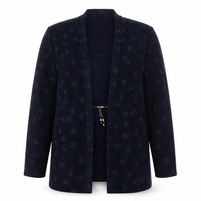 Karen Kwong Womens Blue Geometric Jacket Size 14 Tie