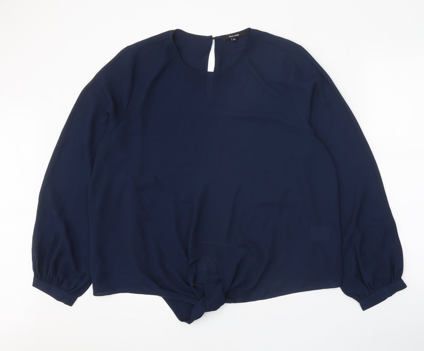 Basic Model Womens Blue Polyester Basic Blouse Size XL Round Neck