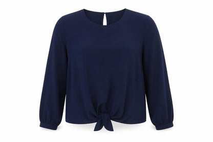 Basic Model Womens Blue Polyester Basic Blouse Size XL Round Neck
