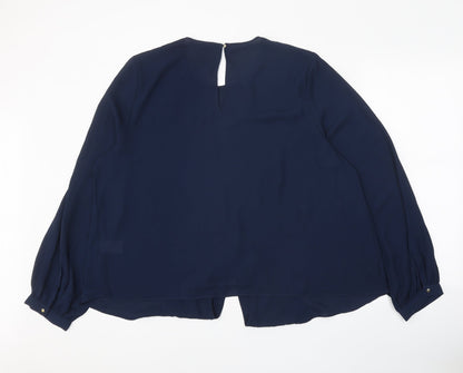 Basic Model Womens Blue Polyester Basic Blouse Size XL Round Neck