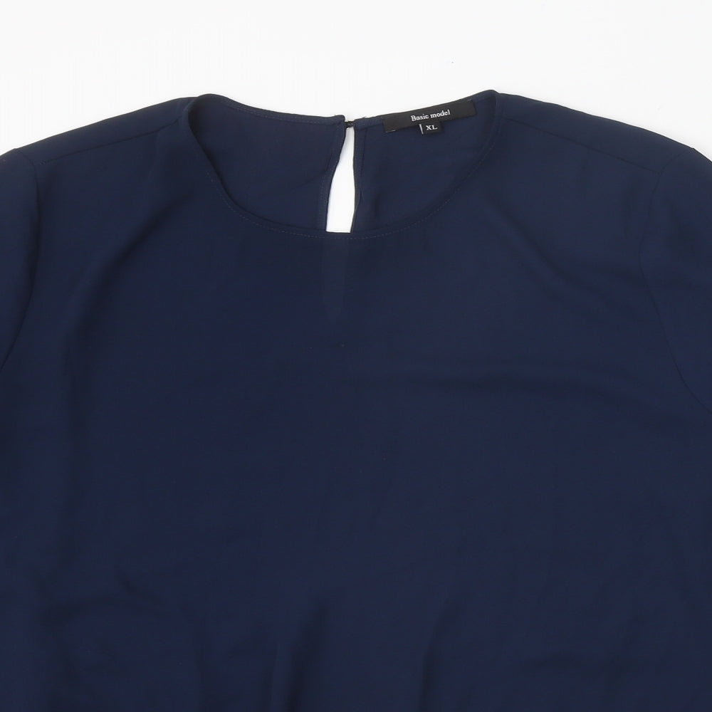 Basic Model Womens Blue Polyester Basic Blouse Size XL Round Neck
