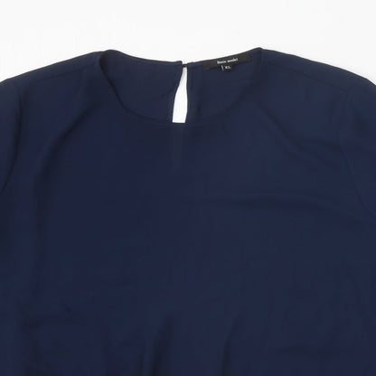 Basic Model Womens Blue Polyester Basic Blouse Size XL Round Neck