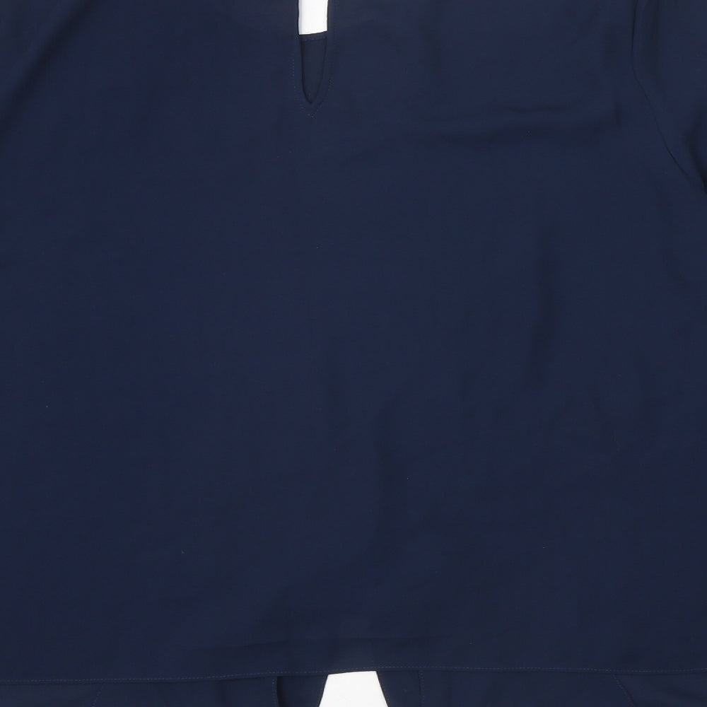 Basic Model Womens Blue Polyester Basic Blouse Size XL Round Neck
