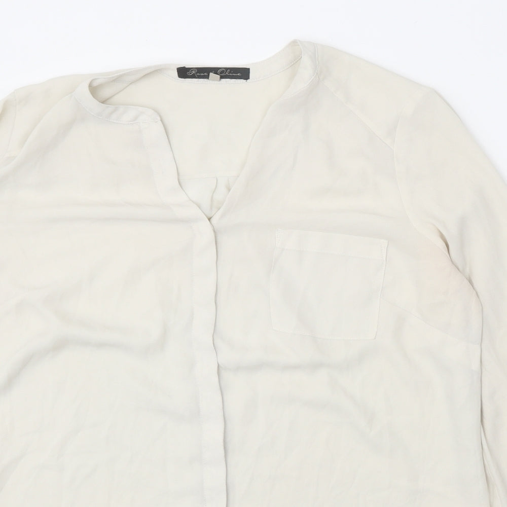 Womens UK Size L Rose & Olive White Basic Button-Up