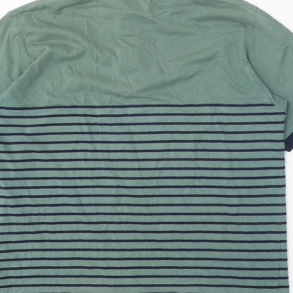 EWM Mens Green Striped 100% Cotton Polo Size M Collared Button