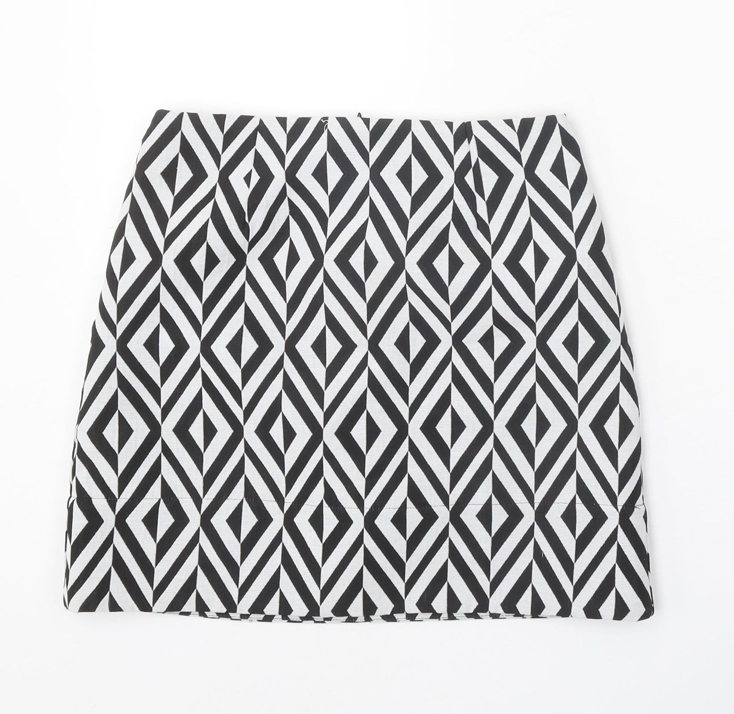 New Look Womens Black Geometric Polyester A-Line Skirt Size 6 Zip