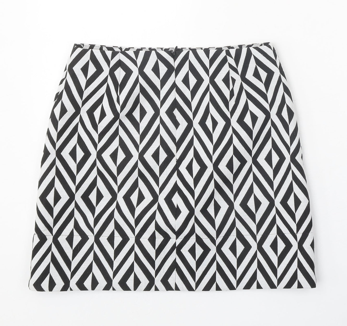 New Look Womens Black Geometric Polyester A-Line Skirt Size 6 Zip