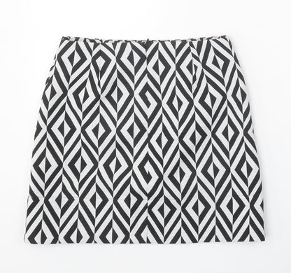 New Look Womens Black Geometric Polyester A-Line Skirt Size 6 Zip