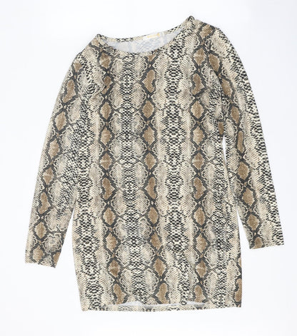 Mallisa Womens Brown Animal Print Viscose Mini One Size Boat Neck Pullover - Snake Print